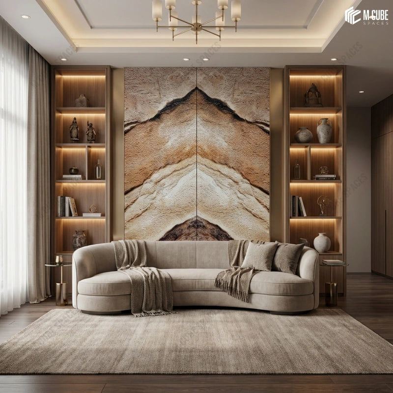 Bookmatched Stone Texture Panels for Feature Wall