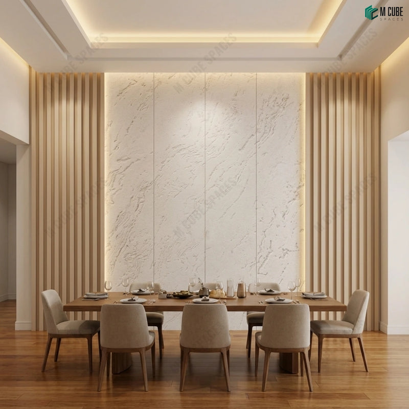 Modern Dining Wall with Travertino Beyaz Marble Stone Veneer