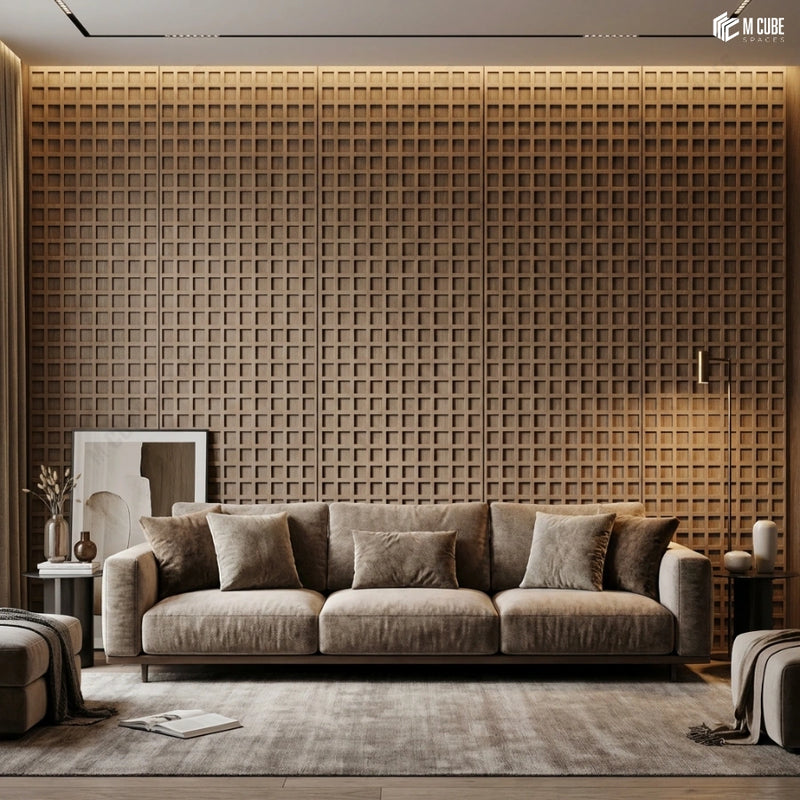 Geometric Grid Trevia Veneer Statement Wall for Refined Living Interiors