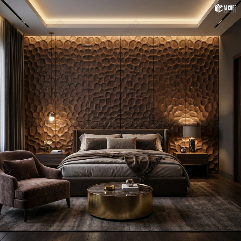 Sculpted Trevia Fluted Veneer Headboard Wall in Premium Master Bedroom
