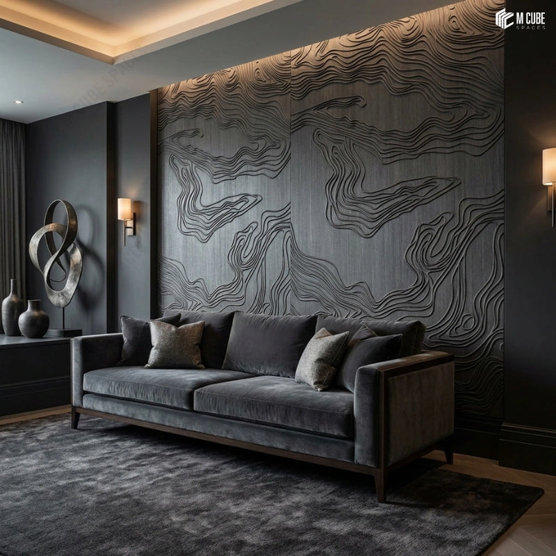 Dual Trevia Wood Veneer Wall Paneling in Luxury Living Room