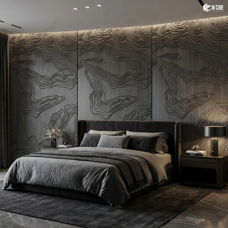Continuous Trevia Fluted Veneer Headboard Wall in Premium Bedroom