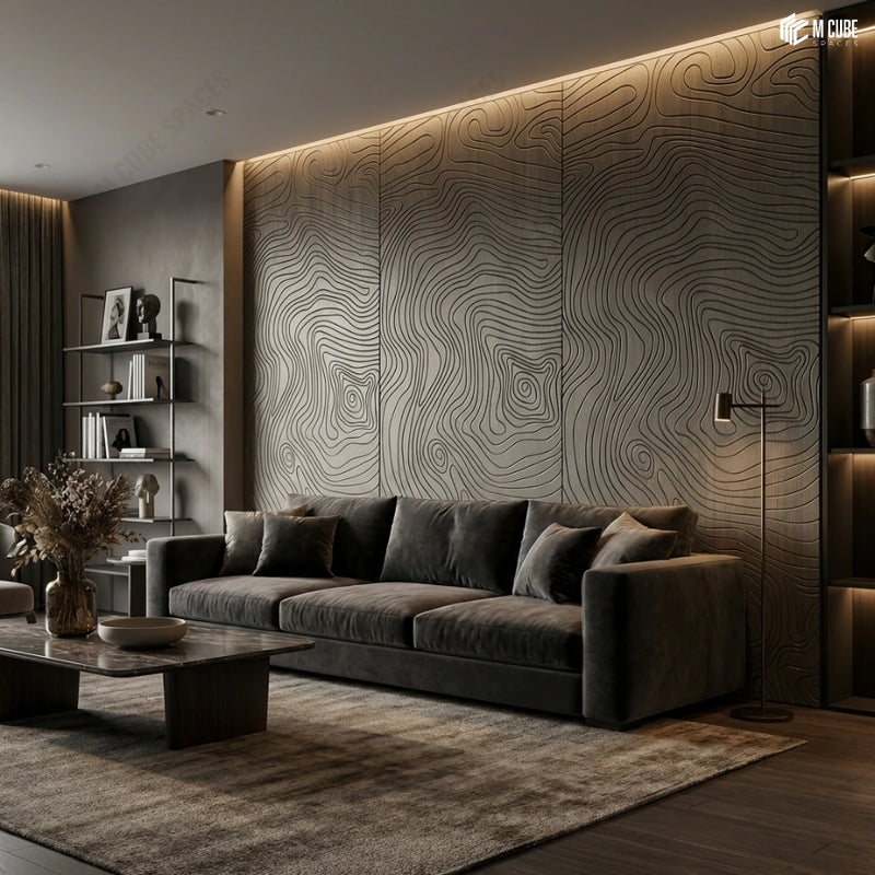 Topographic Trevia Fluted Veneer Wall in Designer Living Space