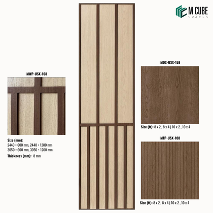 Sephora Designer, Plain & Fluted HDHMR Wall Panel Combination – 8 mm | MWP-USX-108