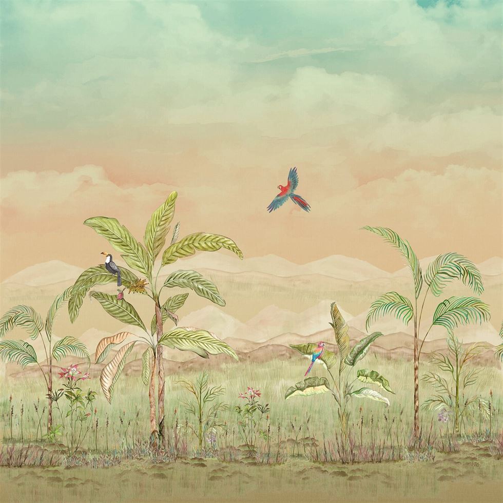 Tropical Twirl Botanical wallpaper for living room & resort interiors | MWA-LWZ-256