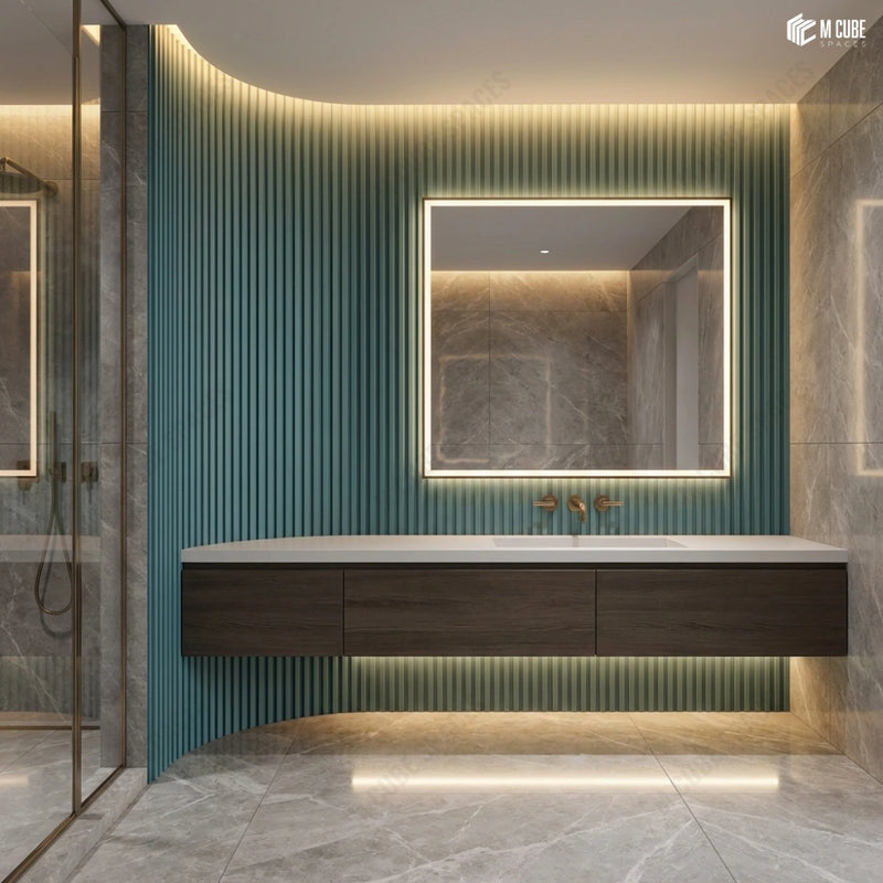 Bathroom Vanity Backdrop with Flexible Louvers