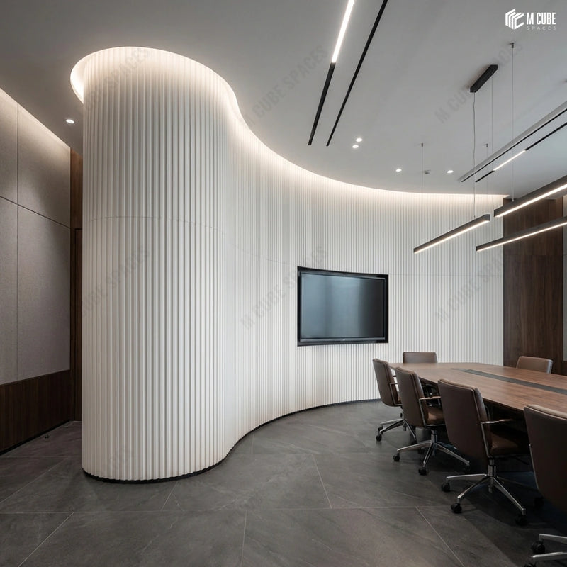 Executive Board Conference Room with Curved Wall accented with Flexible Louvers