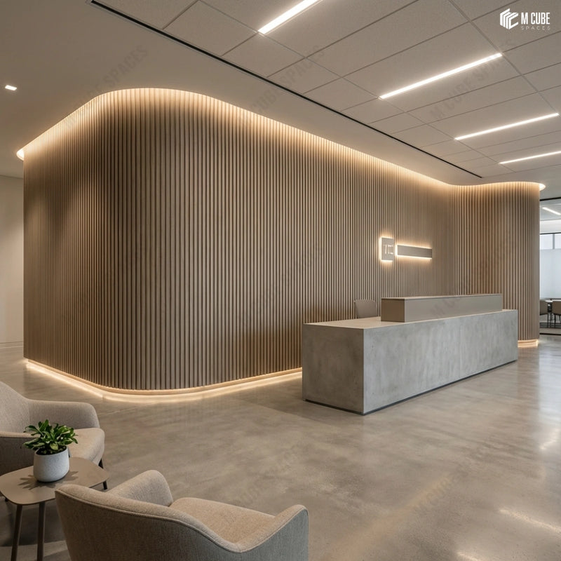 Contemporary Reception & Waiting Area Backdrop using Flexible Louvers