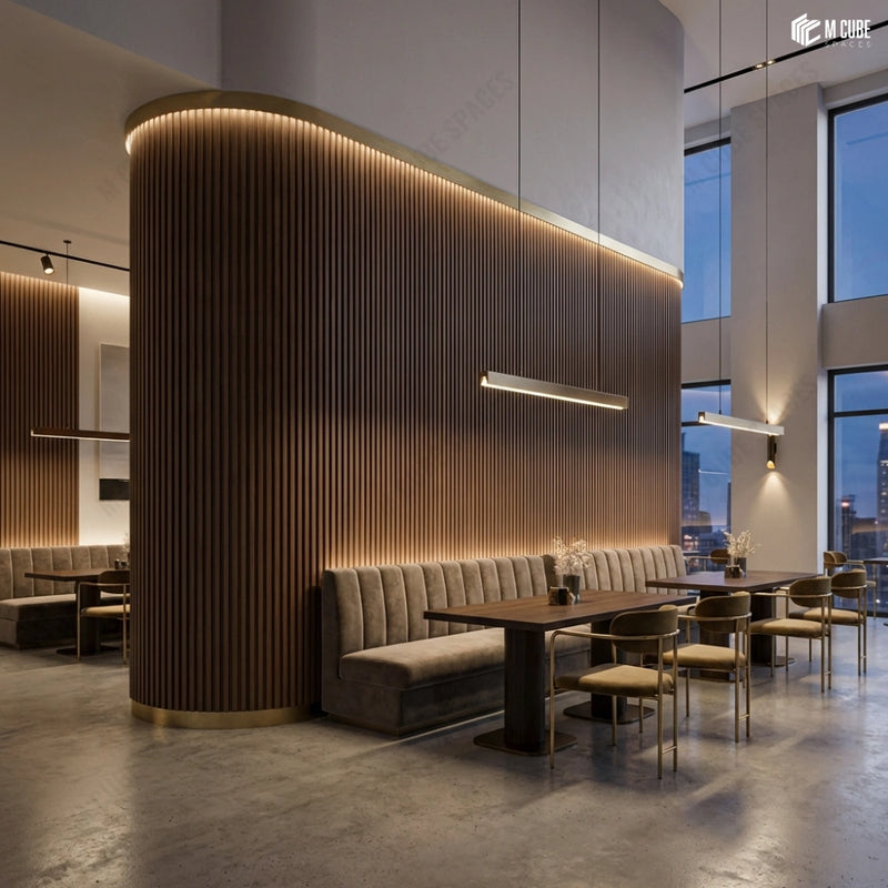 Café & Restaurant Curved Statement Wall with Flexible Louvers