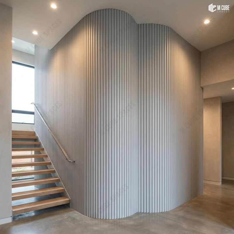 Residential Curved Staircase Feature using Flexible Louvers