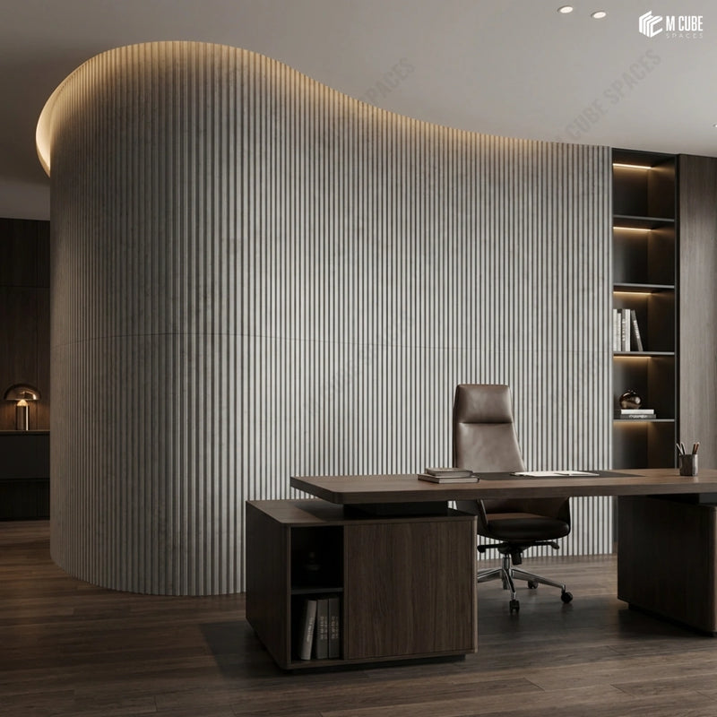 Flexible Louvers Accent Wall in Calm Office Executive Cabin