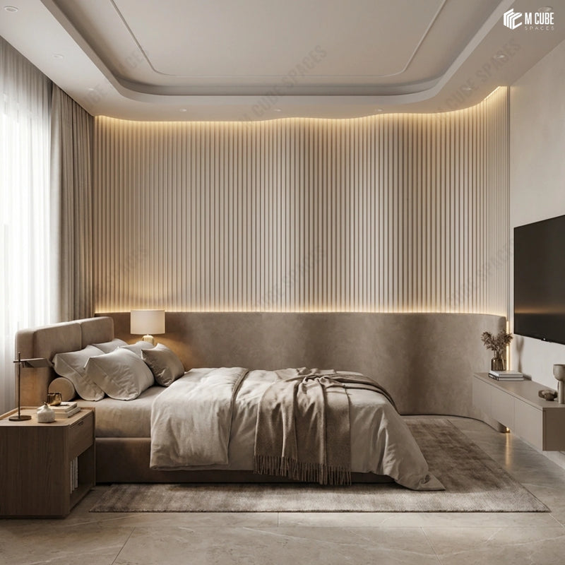 Luxury Hotel Room with Accent Wall defined by Flexible Louvers