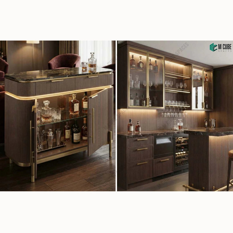 Home Bar Unit with Venezia 3D Wood Veneer and Accent Lighting