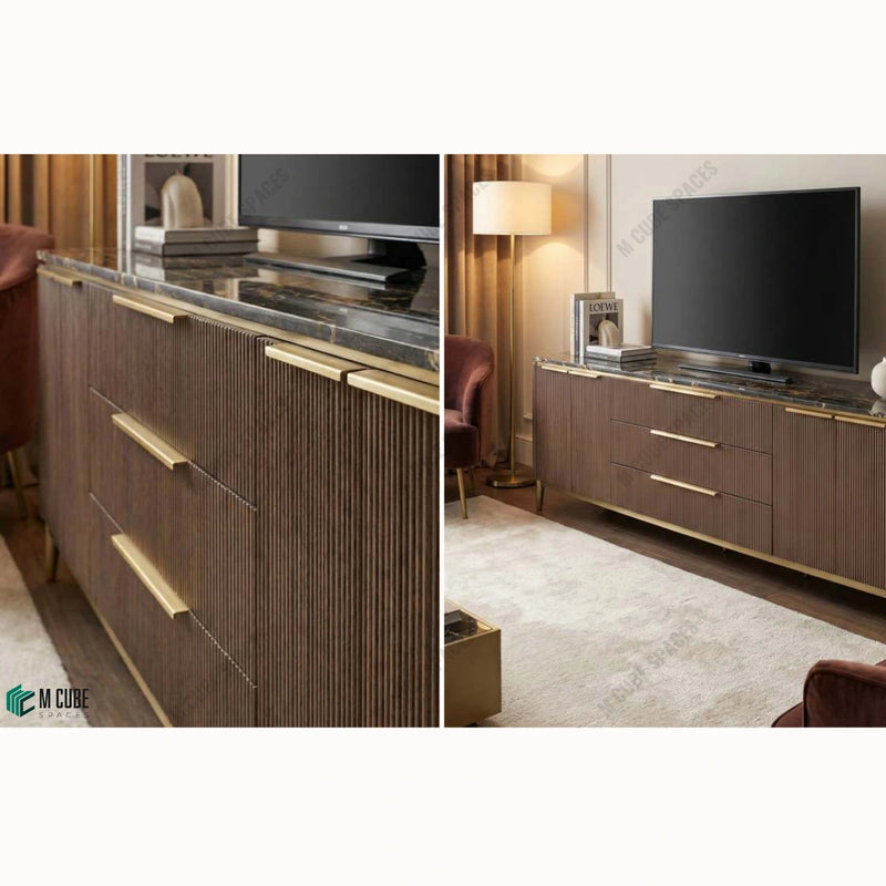 Luxury Living Room TV Console in Venezia 3D Wood Veneer