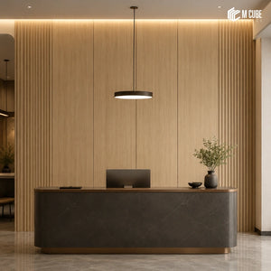 Architectural Lobby Accent Wall Using WallFit Wooden Finish Decorative Wall Panels and Louvers
