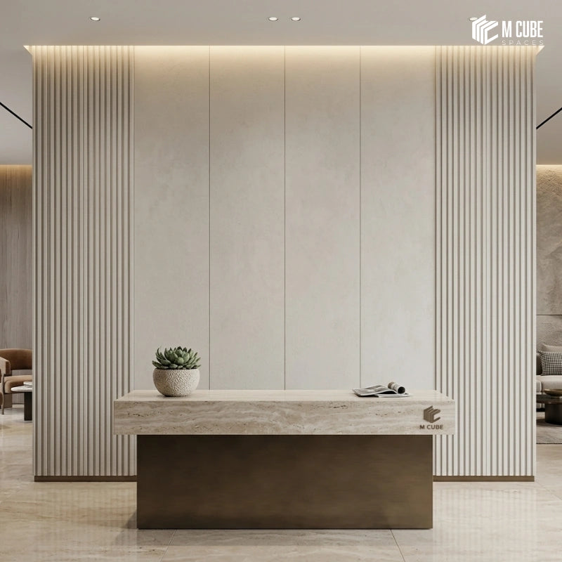 Modern Hospitality Reception Backdrop Using WallFit Fire-Retardant Decorative Panels