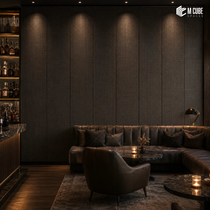 Moody Lounge Interior Feature Wall Using WallFit Sustainable and Fire-Resistant Wall Panels