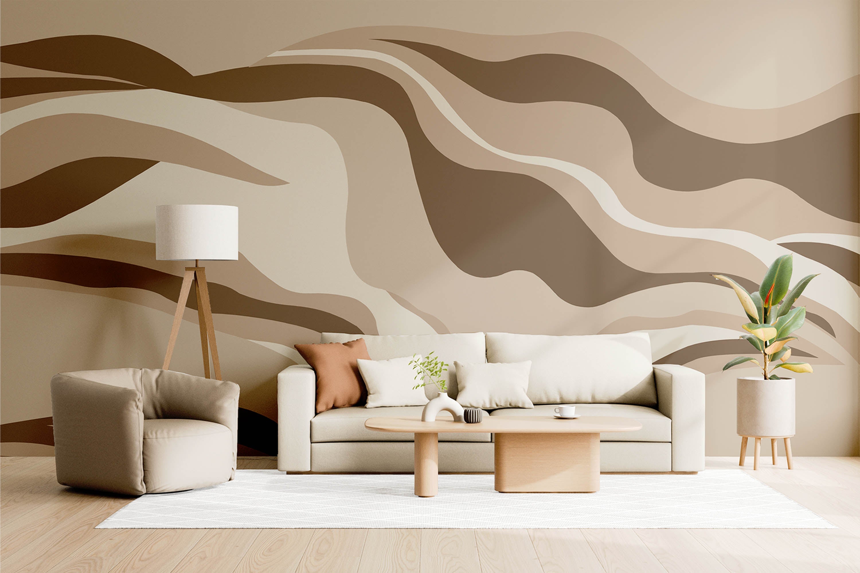 Sandstone Waves (Beige) Abstract wallpaper design view 2 | MWA-LWZ-369