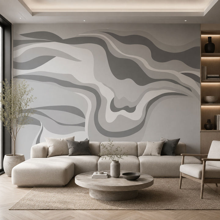 Sandstone Waves (Grey) Abstract wallpaper design view 2 | MWA-LWZ-367