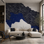 Celestial Currents (Indigo) Abstract wallpaper design view 2 | MWA-LWZ-366