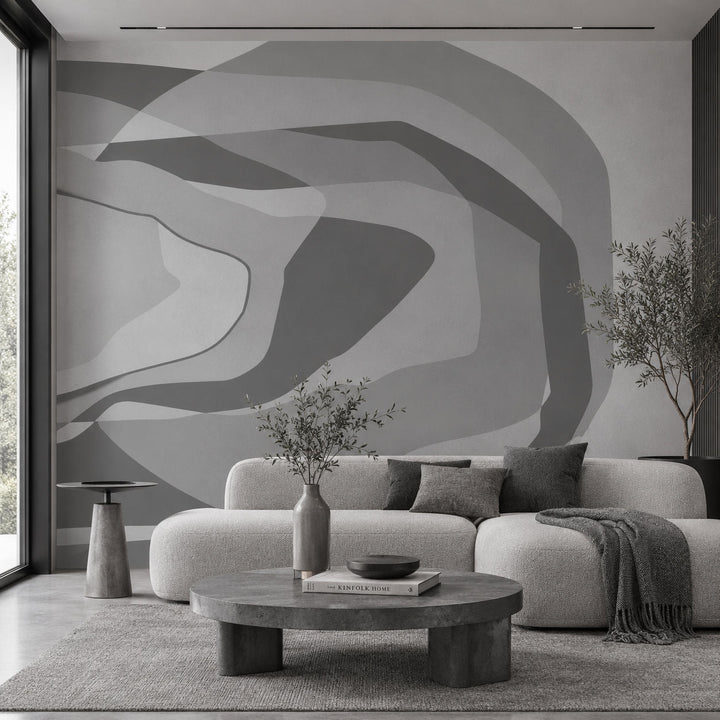 Echoed Layers (Grey) Abstract wallpaper design view 2 | MWA-LWZ-356