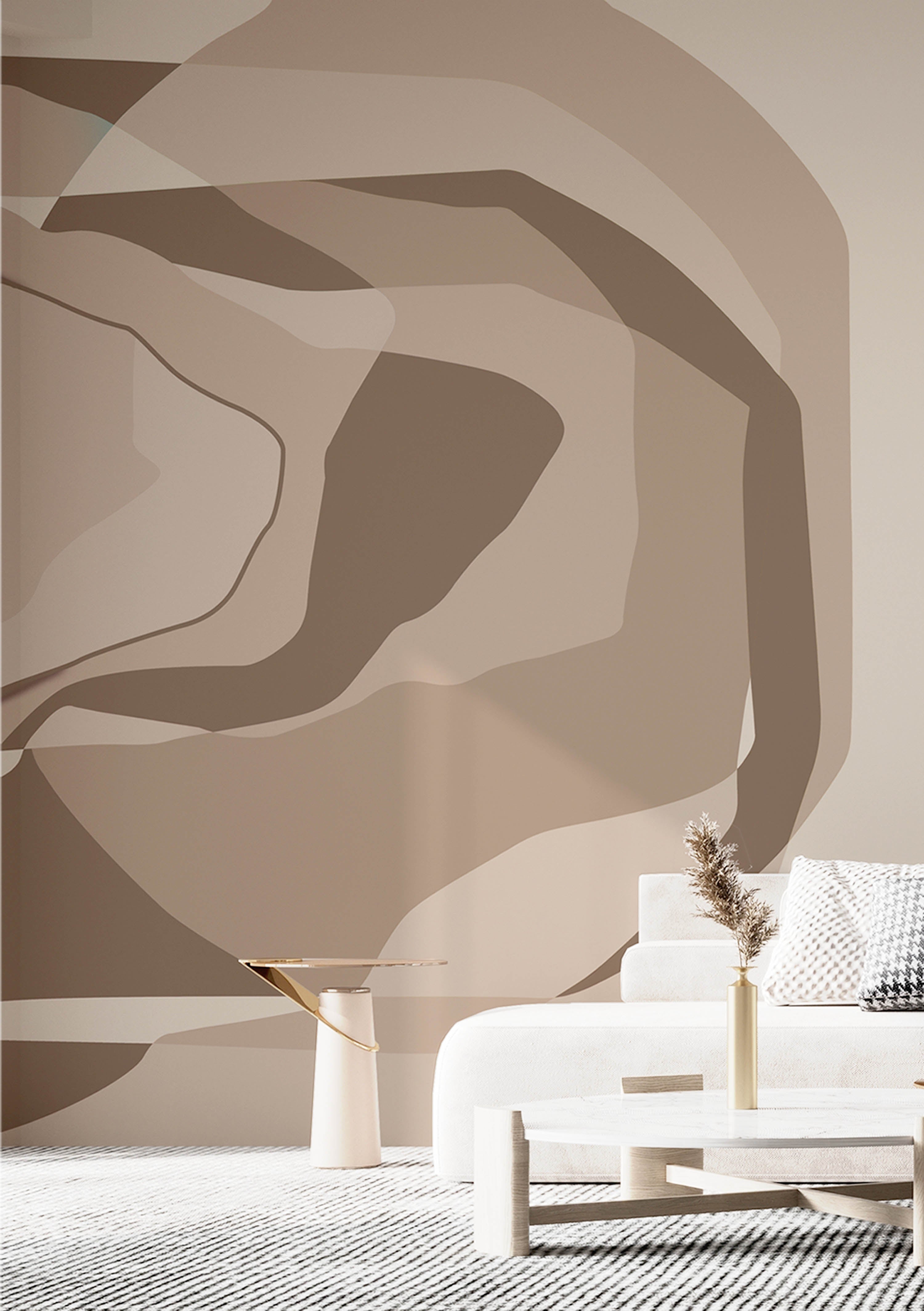 Echoed Layers (Taupe) Abstract wallpaper for living room & bedroom interiors | MWA-LWZ-355
