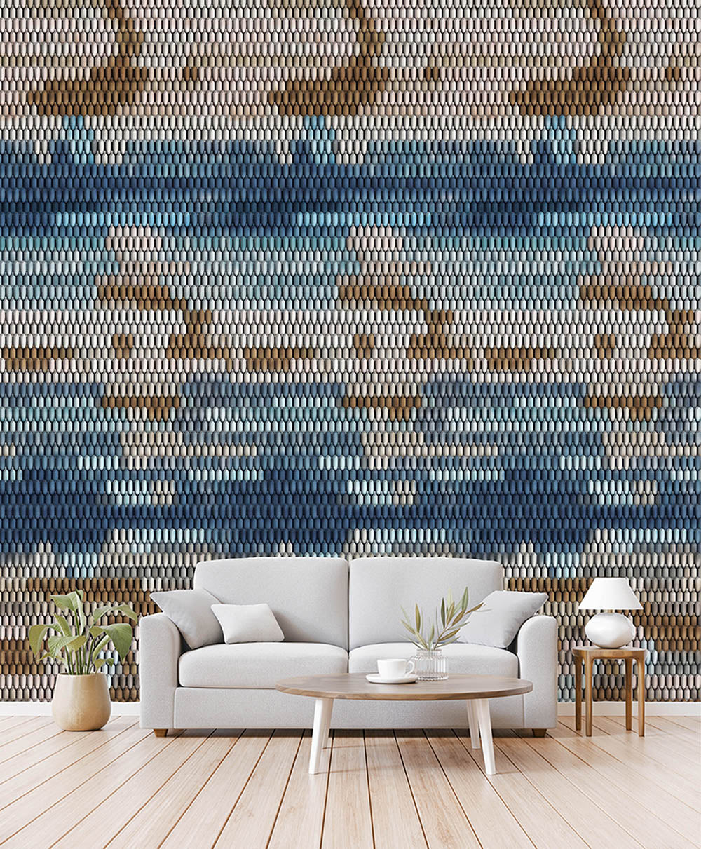 Mosaic Tides (Blue) Abstract wallpaper design view 2 | MWA-LWZ-347