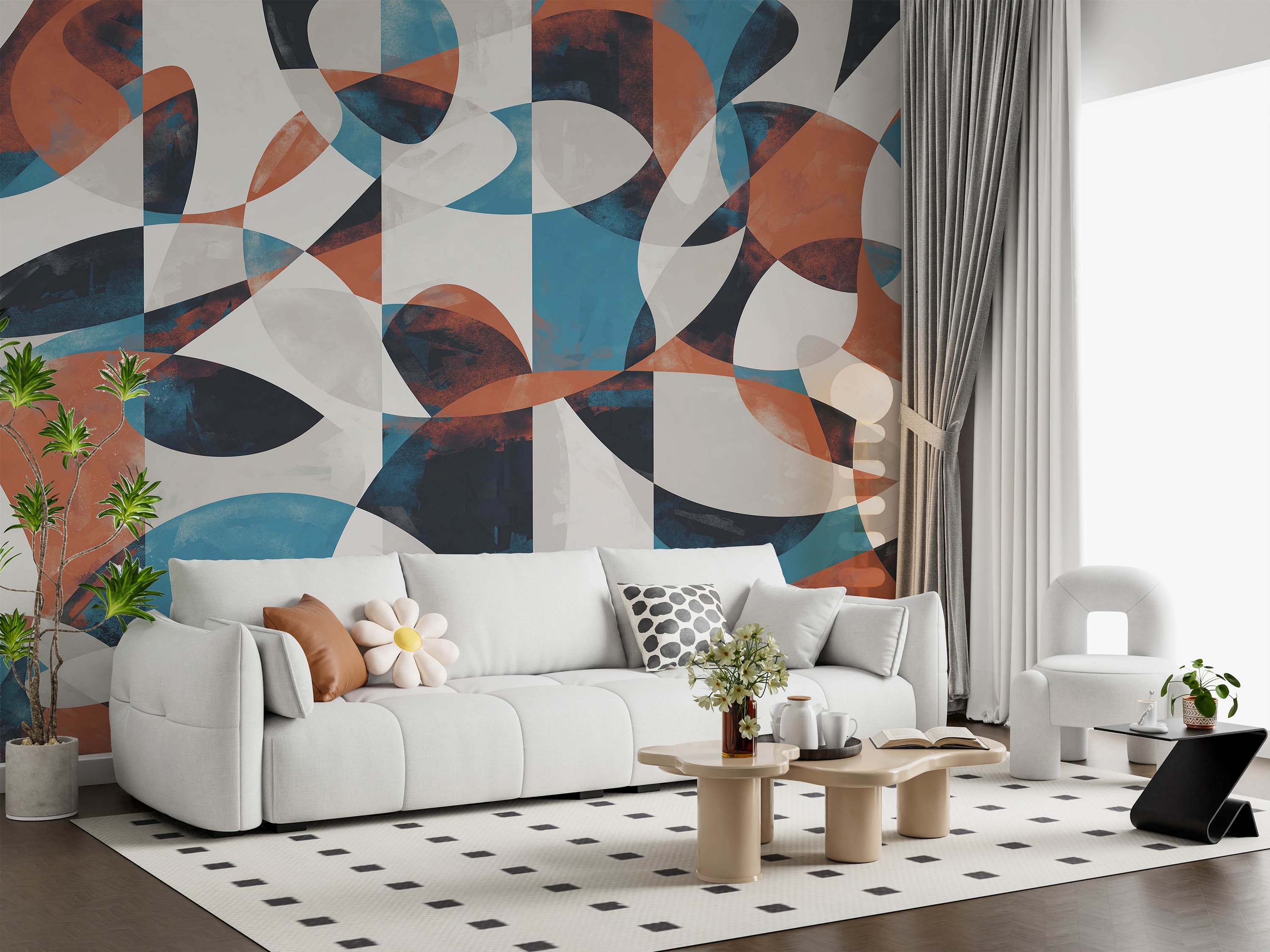 Kinetic Flow (Orange) Abstract wallpaper design view 2 | MWA-LWZ-346