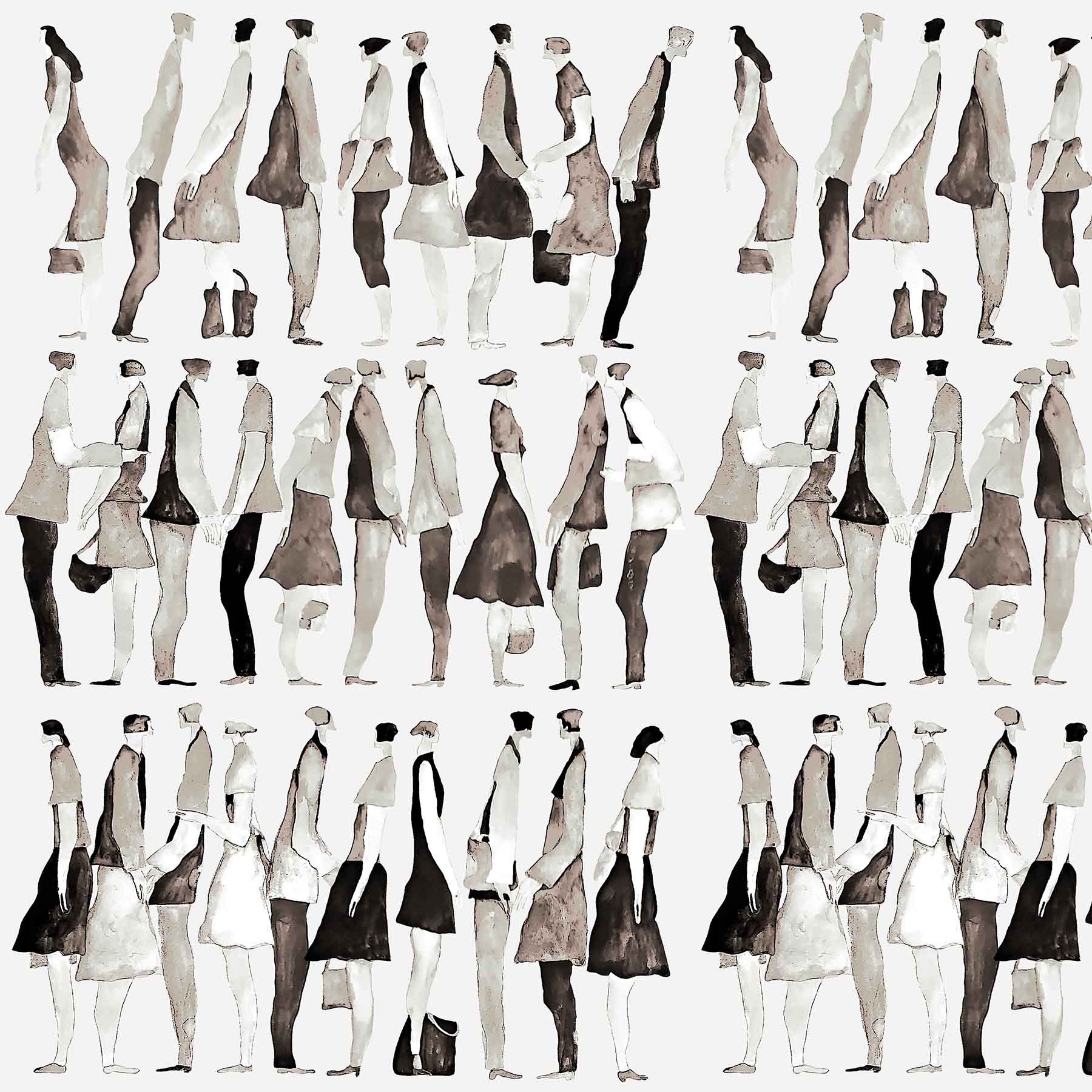 Urban Silhouettes (Grey) Figurative wallpaper for living room & creative studio interiors | MWA-LWZ-332