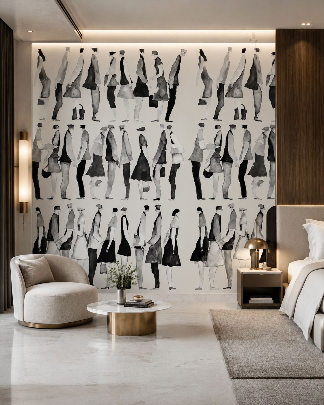 Urban Silhouettes (Black) Figurative wallpaper design view 2 | MWA-LWZ-331