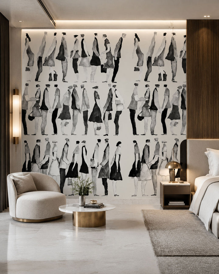 Urban Silhouettes (Black) Figurative wallpaper design view 2 | MWA-LWZ-331