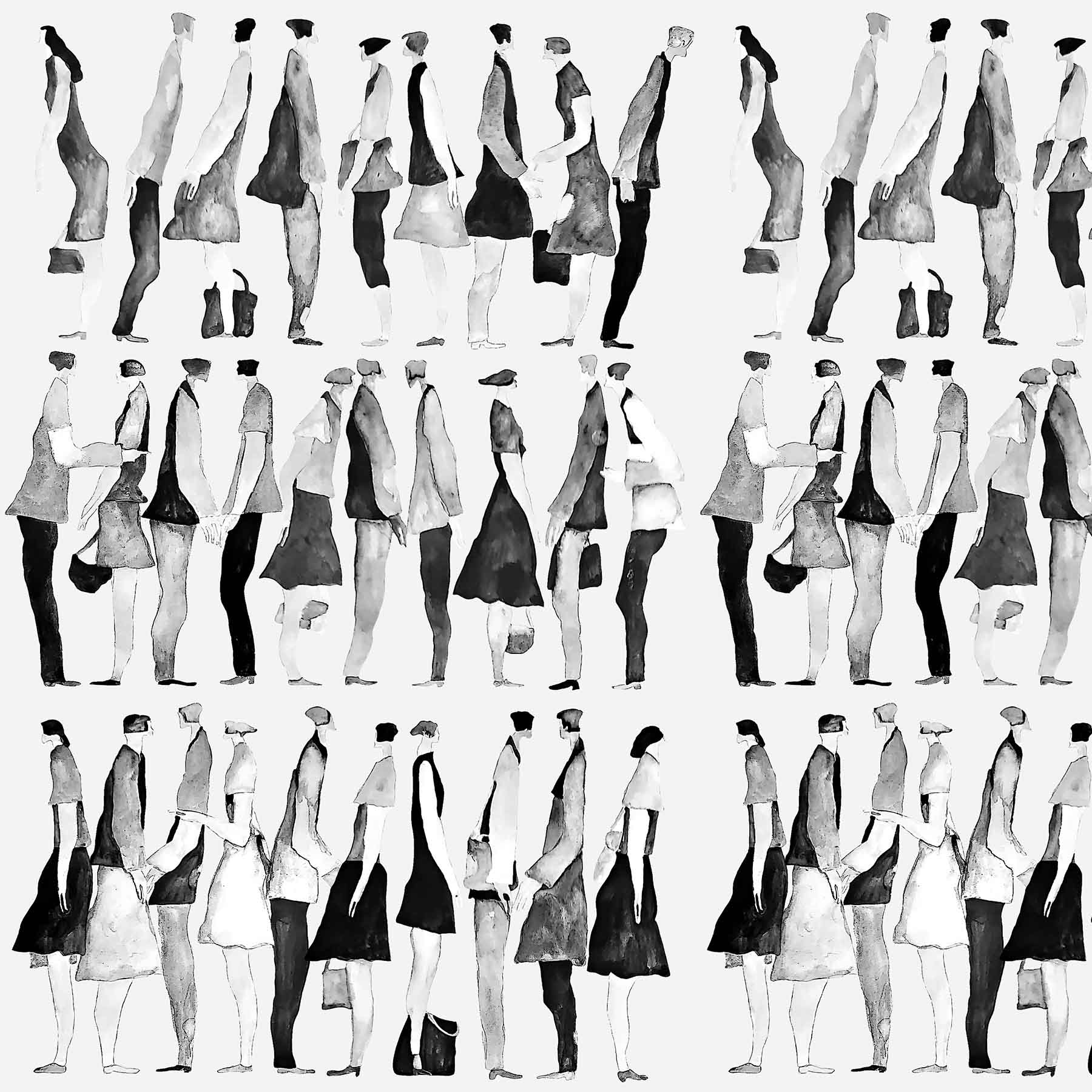 Urban Silhouettes (Black) Figurative wallpaper for living room & creative studio interiors | MWA-LWZ-331