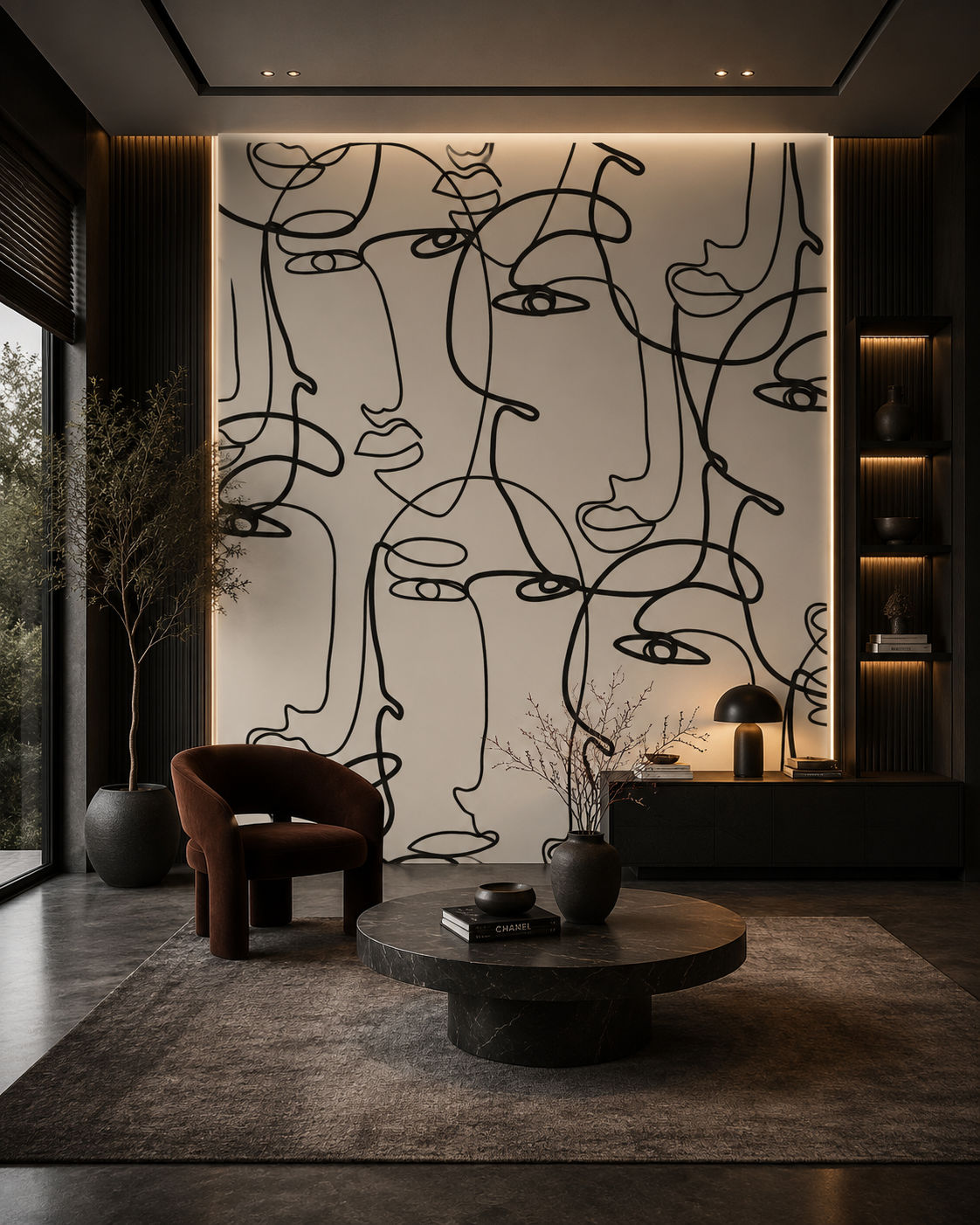Entangled Expressions (Black) Figurative wallpaper design view 2 | MWA-LWZ-330