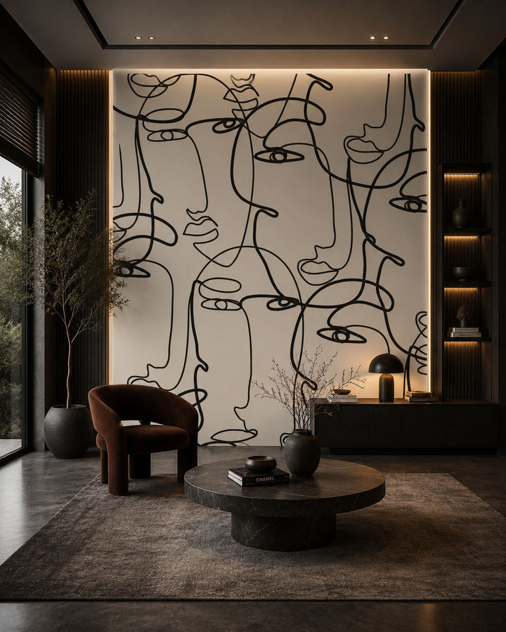 Entangled Expressions (Black) Figurative wallpaper design view 2 | MWA-LWZ-330