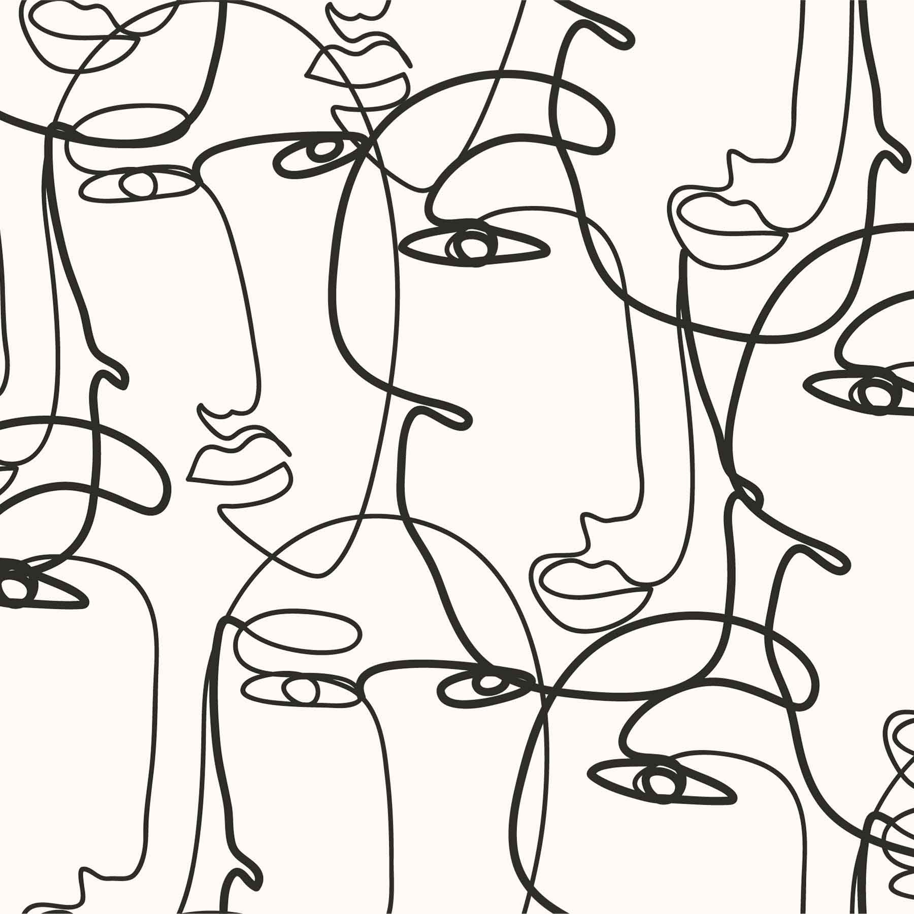 Entangled Expressions (Black) Figurative wallpaper for living room & creative studio interiors | MWA-LWZ-330