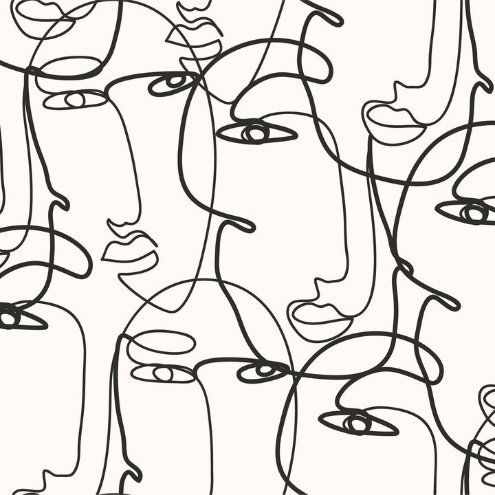 Entangled Expressions (Black) Figurative wallpaper for living room & creative studio interiors | MWA-LWZ-330