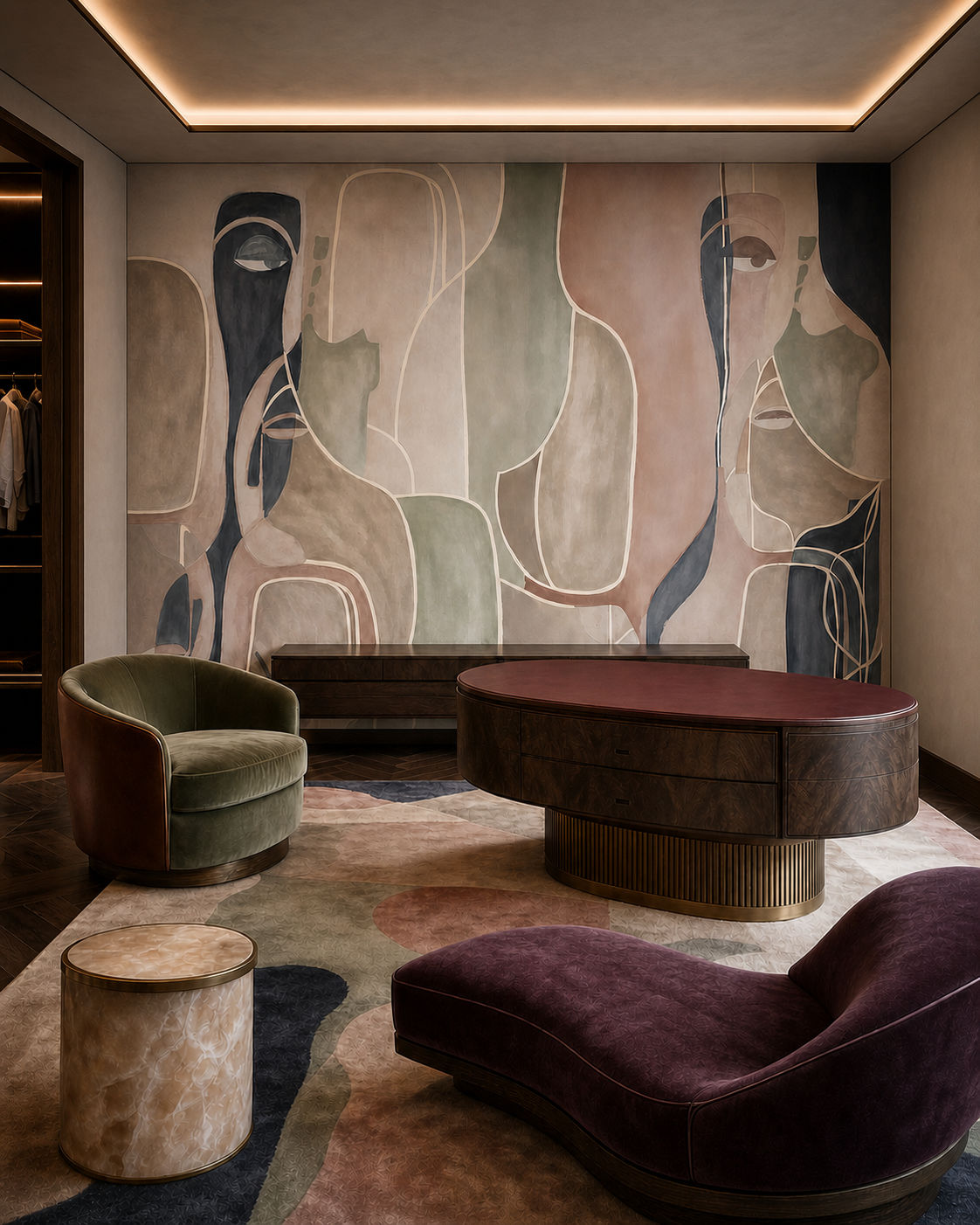 Contours of thought (Multicolor) Figurative wallpaper design view 2 | MWA-LWZ-329