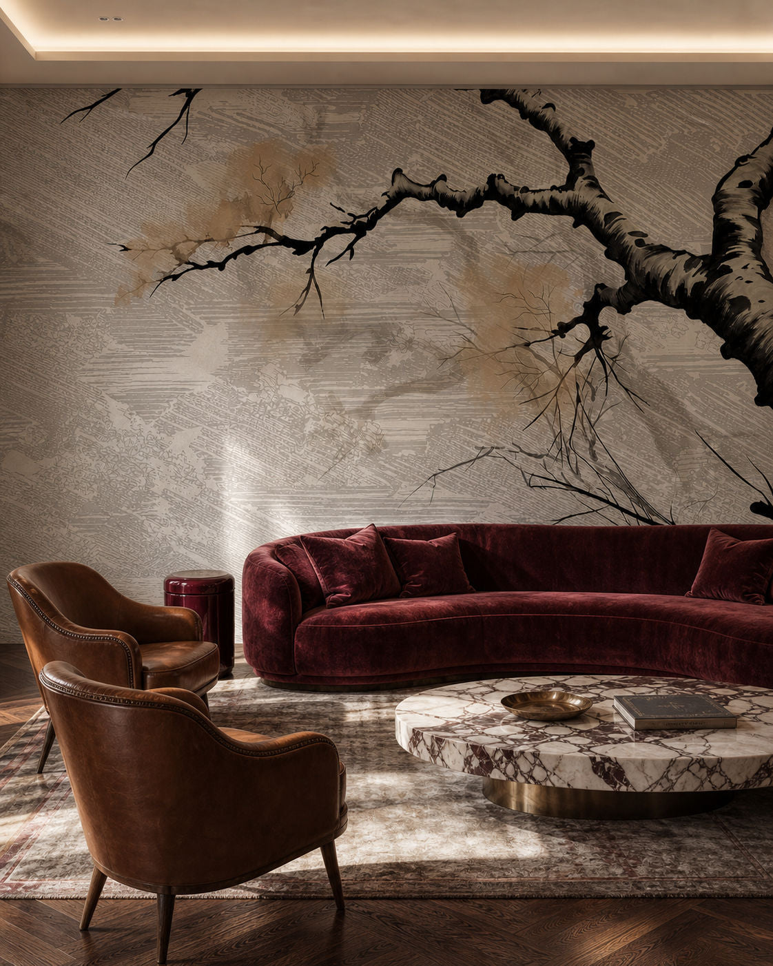 Silent Blossoms (Grey) Botanical wallpaper design view 2 | MWA-LWZ-325