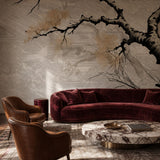 Silent Blossoms (Grey) Botanical wallpaper design view 2 | MWA-LWZ-325