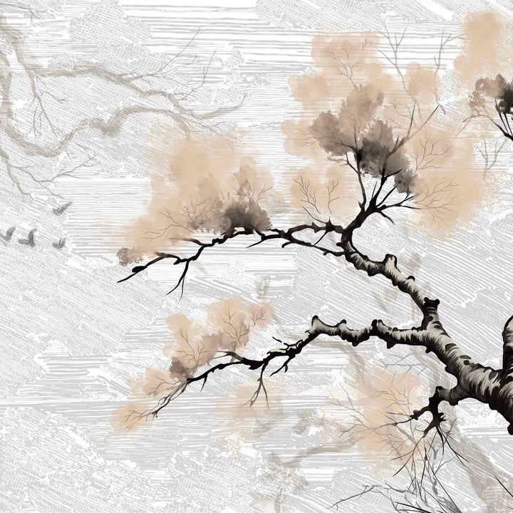Silent Blossoms (Grey) Botanical wallpaper for living room & dining room interiors | MWA-LWZ-325