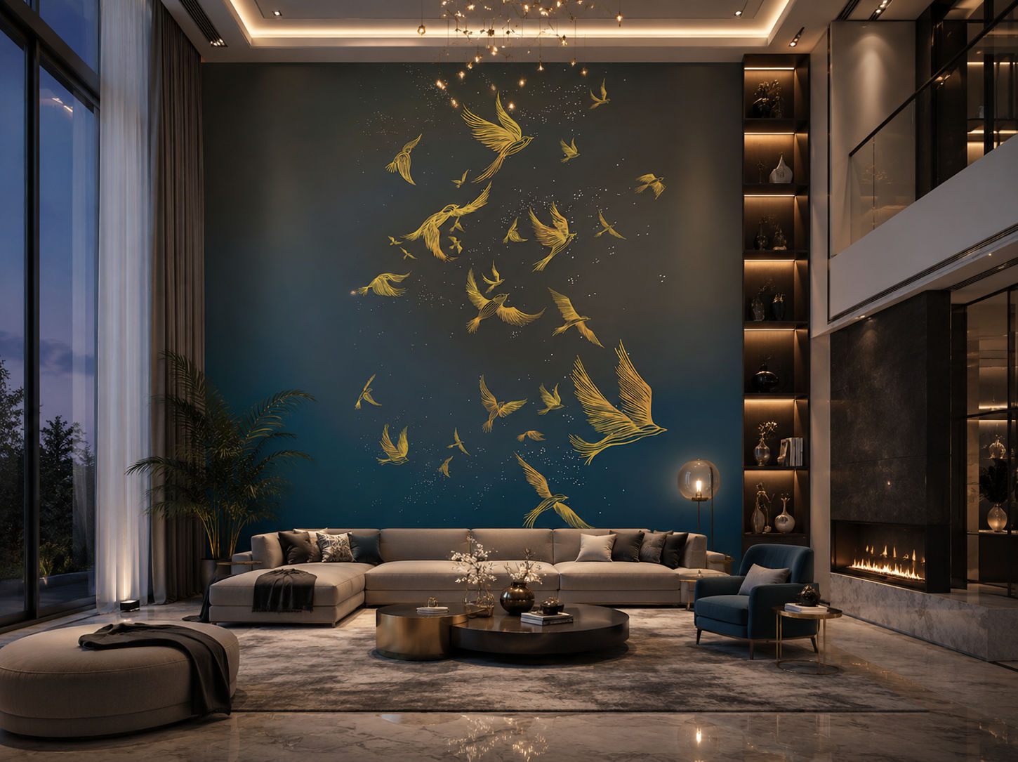 Flight of Light (Gold) Wildlife wallpaper design view 2 | MWA-LWZ-324