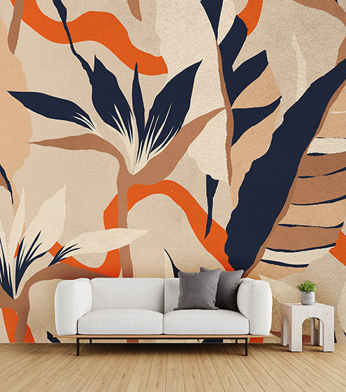 Tropical Harmony (Beige) Botanical wallpaper design view 2 | MWA-LWZ-321