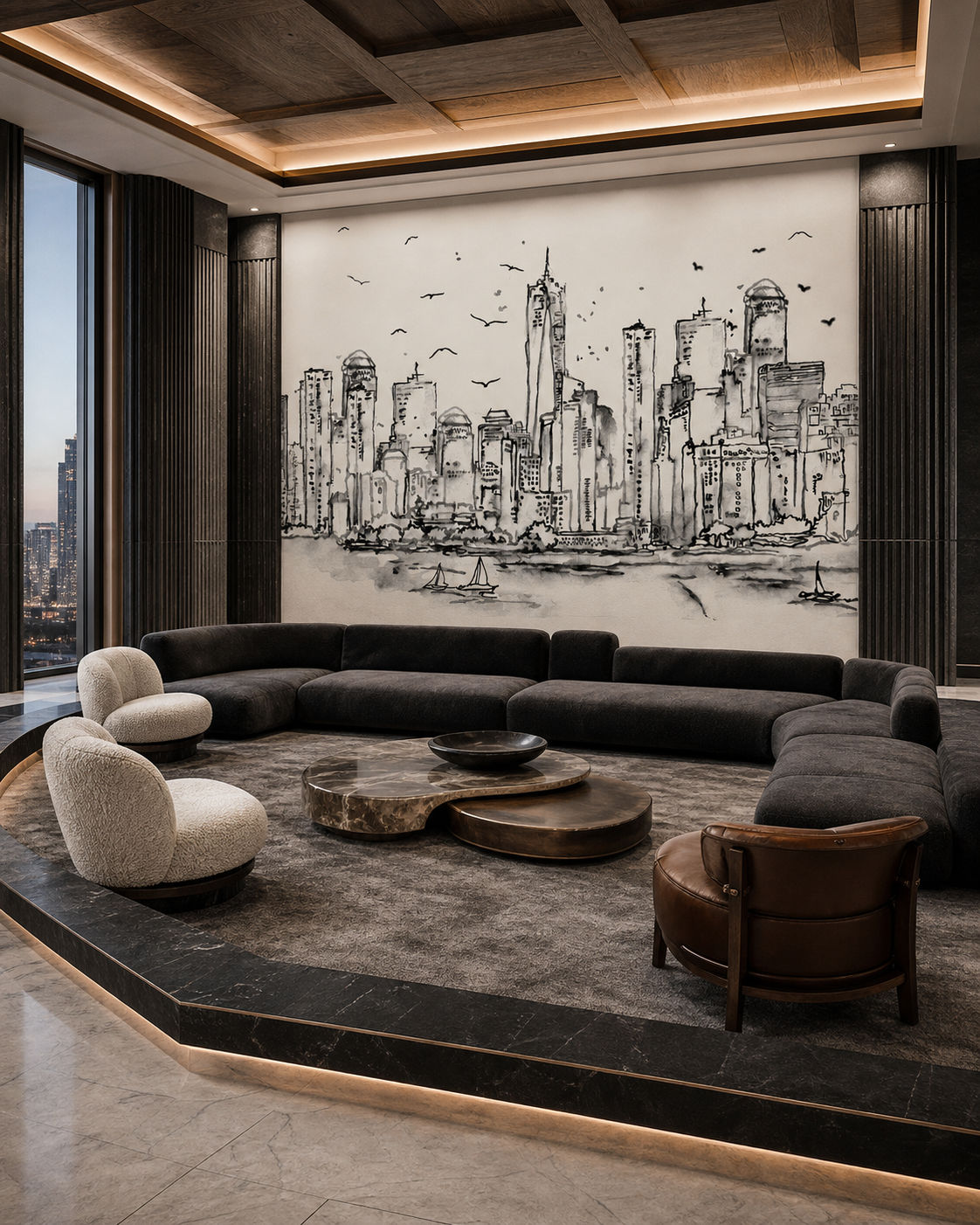 Urban Whispers (Black and White) Urban wallpaper design view 2 | MWA-LWZ-320
