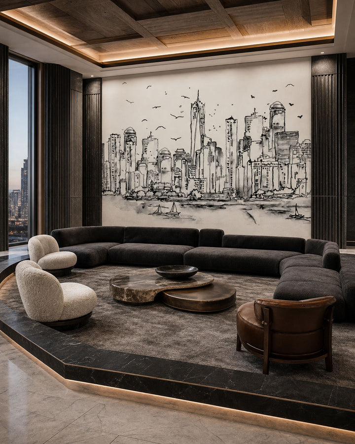 Urban Whispers (Black and White) Urban wallpaper design view 2 | MWA-LWZ-320