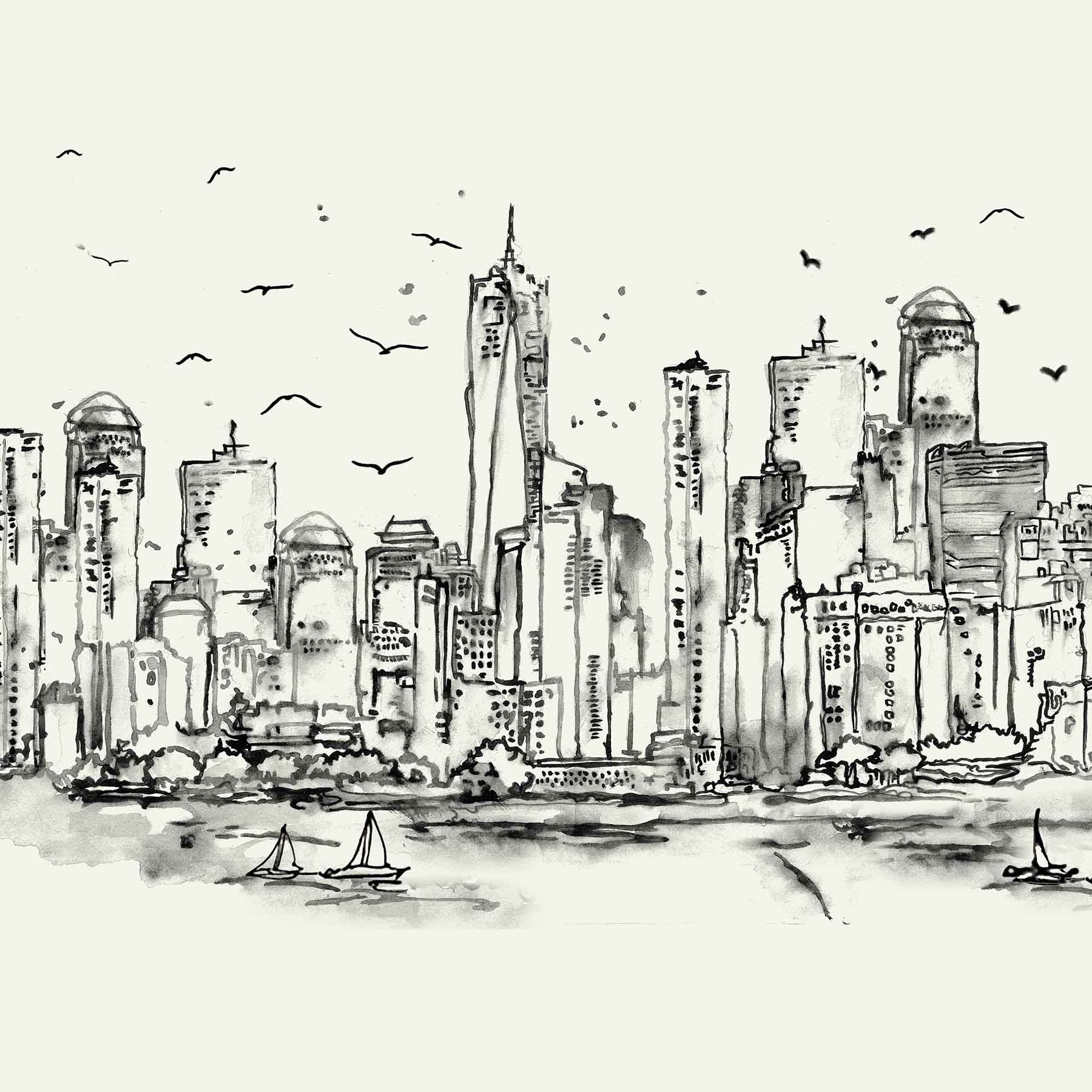 Urban Whispers (Black and White) Urban wallpaper for office & lounge interiors | MWA-LWZ-320