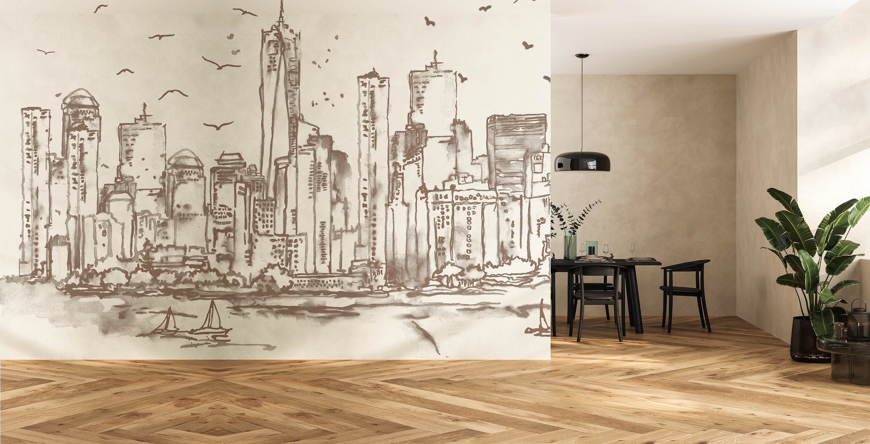 Urban Whispers (Beige) Urban wallpaper design view 2 | MWA-LWZ-319