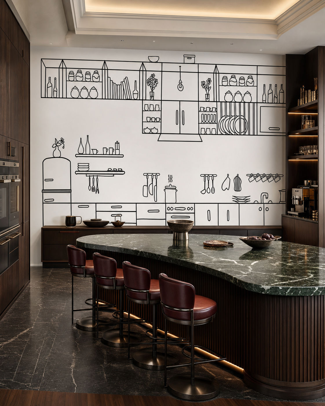 Culinary Lines (Black and White) Decorative Objects wallpaper design view 2 | MWA-LWZ-314
