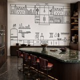 Culinary Lines (Black and White) Decorative Objects wallpaper design view 2 | MWA-LWZ-314