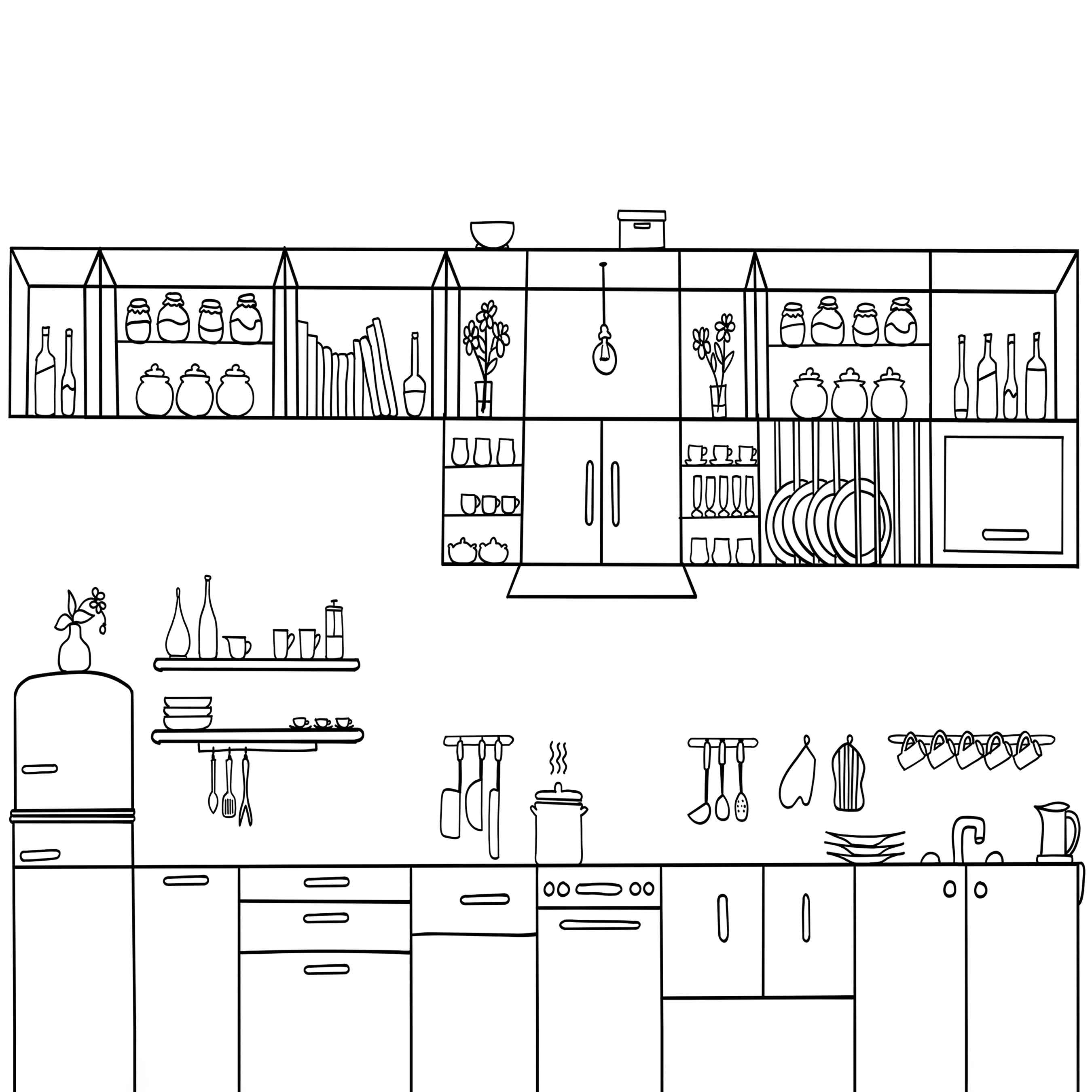 Culinary Lines (Black and White) Decorative Objects wallpaper for dining room & café interiors | MWA-LWZ-314