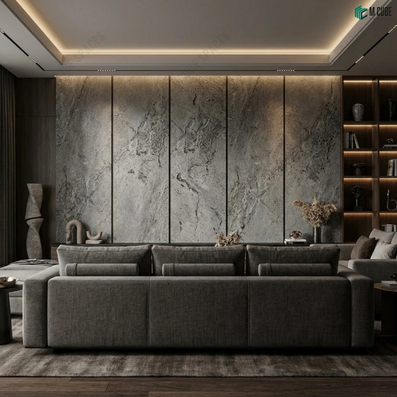 Luxury Living Room Feature Wall finished in Zee Rock Stone Veneer